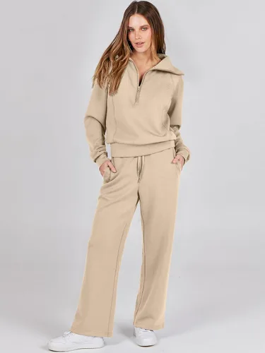 Vista 2 de ANRABESS Women 2 Piece Outfits Sweatsuit Set 2023 Fall Oversized Half Zip Sweatshirt Wide Leg Sweatpant Lounge Set Tracksuit