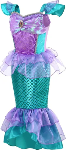 Vista 2 de Gridamea Disfraz de Sirenita para niñas, vestido de Ariel con bolso, collar, horquilla