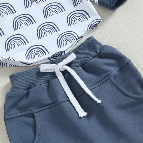 Vista 7 de Conjunto de ropa para bebé de otoño e invierno, sudadera con capucha y estampado de arco iris, sudadera con capucha y pantalones de manga larga