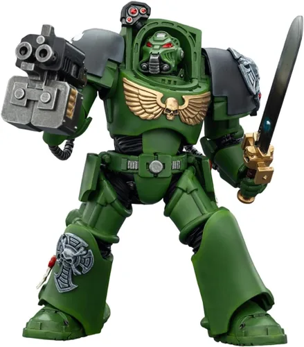 Vista 4 de JOYTOY Warhammer 40,000 1/18 Figura de acción Salamanders Terminator 1 con espada de poder y bolter de tormenta, modelo de colección de regalos