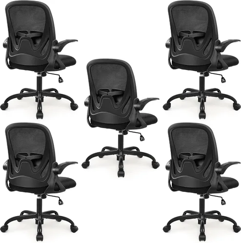 Vista 18 de Primy Silla de Oficina Ergonómica Silla de Escritorio con Reposabrazos Abatibles Silla de Escritorio Giratoria de Malla Transpirable para Negro