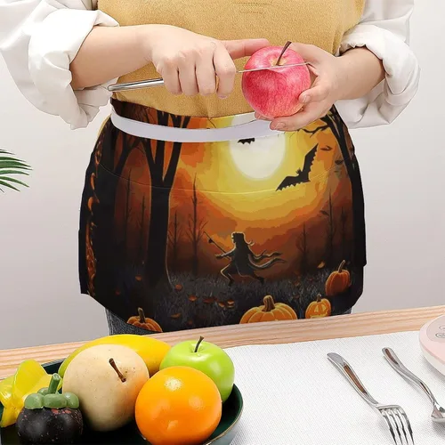 Vista 4 de Server Aprons with 3 Pockets Waist Apron Waterproof Half Apron Short Cooking Aprons Bib