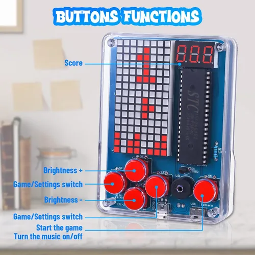 Vista 4 de PEMENOL Kit de soldadura de juego de bricolaje para principiantes, 4 juegos retro, proyecto de electrónica STEM con brillo ajustable, interruptor