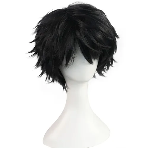 Vista 3 de BESTBEL Peluca corta negra para hombre, pelucas de cosplay negras, peluca Negro