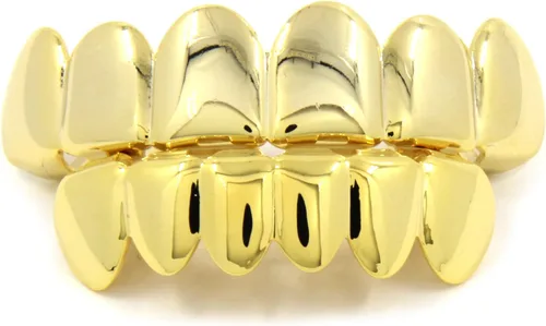 Vista 2 de Dentadura para maxilar inferior o superior, calce personalizado, enchapada en oro 14K, estilo Hip Hop