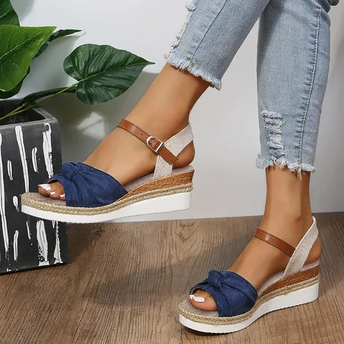 Vista 4 de Womenyiaor Sandalias de cuña para mujer, alpargatas para mujer, punta abierta, correa al tobillo, sandalias de tacón de cuña, sandalias elegantes