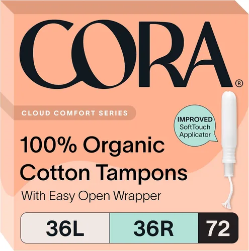 Vista 15 de Cora Multipack de tampones de algodón orgánico (18 tampones ligeros, 18 regulares)