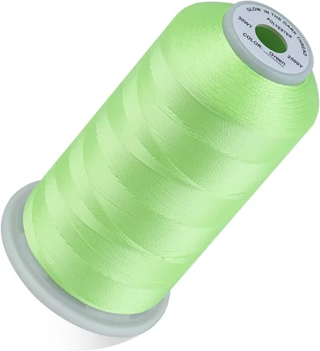 Vista 10 de Simthread Hilo que brilla en la oscuridad 30WT 2500 yardas blanco Emisión de luz azul para bordar y coser