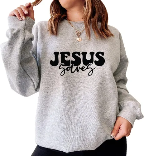 Vista 3 de Jesus Saves Sweatshirt, Christian Sweat, Religious Christian Apparel Sand