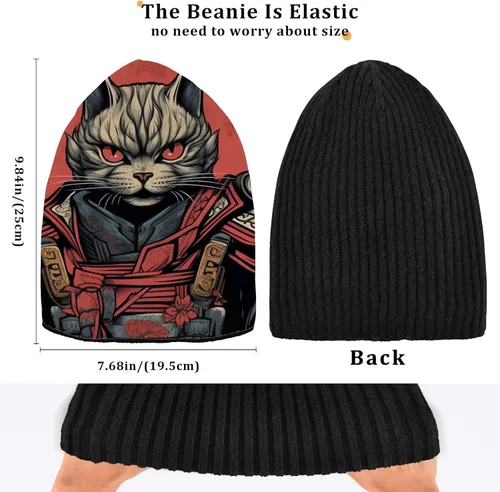 Vista 6 de Cool Cat Samurai - Gorro unisex holgado, talla única, cálido y suave para clima frío, color rojo, Rojo