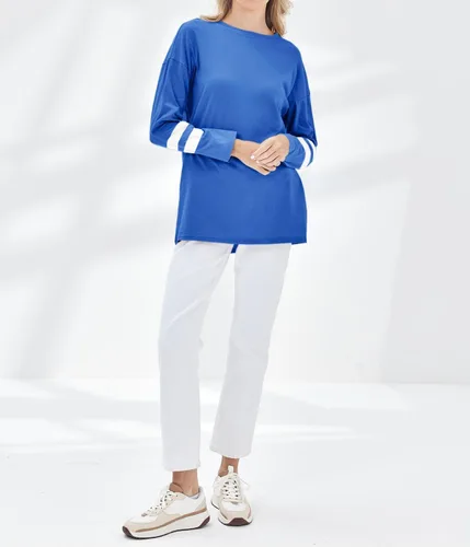 Vista 47 de Fisoew Camisetas de manga larga para mujer, holgadas, casuales, con cuello redondo, blusa suave