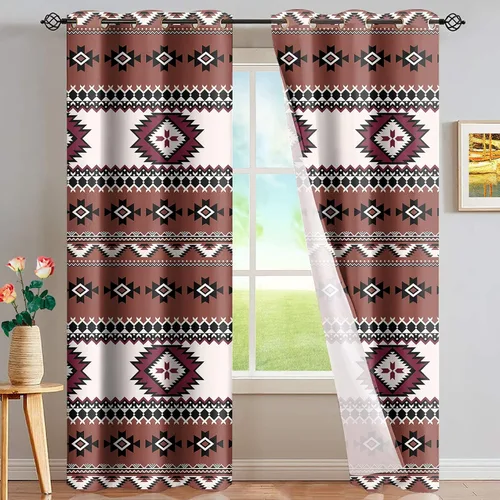 Vista 60 de Dreaweet African Tribal Blackout Curtains 63 Inch Long 2 Panels Set Bohemian Ethnic Geometric Grommet Top Thermal Insulated Curtains for Living Room
