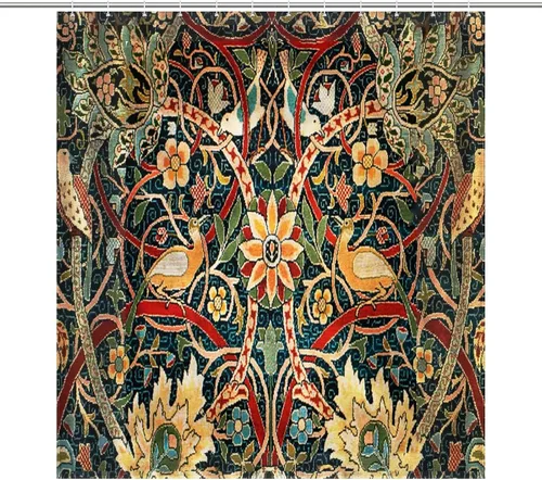 Vista 15 de Cortina de ducha con 12 ganchos para baño, 72 x 72 pulgadas, diseño floral bohemio con hojas tropicales retro y florales (bohemio floral-1)