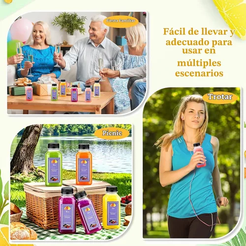 Vista 6 de mwellewm 48 botellas de jugo de 8 onzas con tapas, recipientes de plástico a prueba de fugas, botellas de jugo con tapas, reutilizables