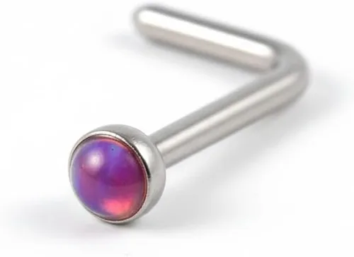 Vista 13 de Piercing para la nariz, calibre 22, relleno de oro de 14 quilates, simple en forma de L con ópalo blanco, pin de nariz de oro único, joyería Negro-L