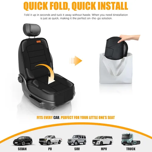 Vista 7 de Siivton Protector de Asiento de Coche para Asiento de Niño, Funda Impermeable para Asientos de Cuero y Tela, 2 Bolsillos de Malla, Fondo Negro