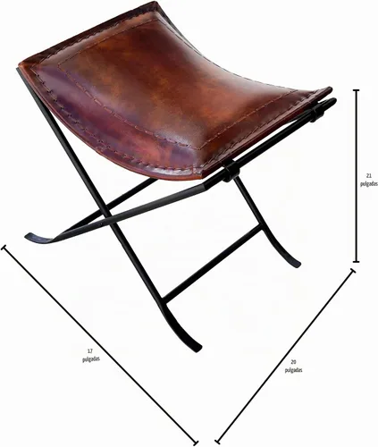 Vista 3 de cuero Melton - Taburete de cuero con costura lateral clásica (marrón)