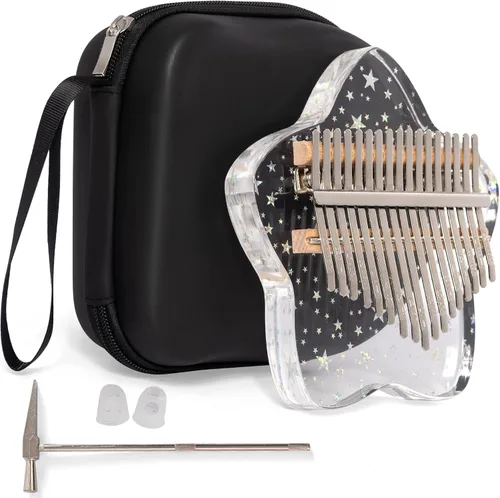 Vista 8 de Rainbow Star - Piano de pulgar acrílico Kalimba de 17 teclas, piano de dedo Mbira portátil con funda protectora EVA, martillo de afinación