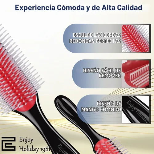 Vista 5 de 2 cepillos de pelo para mujeres y hombres, cabello rizado, húmedo o seco, 9 filas y 5 filas, cepillos clásicos para cabello grueso natural