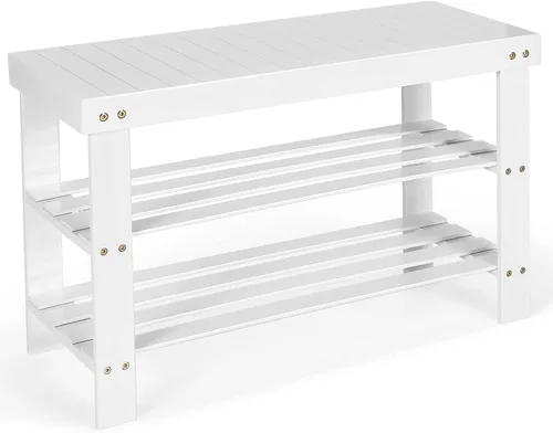 Vista 9 de Giantex Banco de zapatos de entrada, organizador de zapatos de bambú con capacidad para hasta 6 pares, 3 niveles de almacenamiento de zapatos Negro