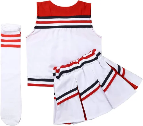 Vista 2 de iEFiEL Disfraz de animadora para niñas pequeñas, uniforme de cosplay con falda plisada