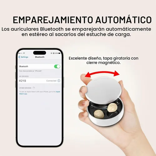 Vista 6 de Loluka Pequeño auricular inalámbrico invisible Bluetooth - Mini auricular discreto para trabajar con micrófono Café