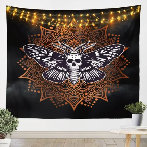 Vista 4 de Erosebridal Tapiz para colgar en la pared, diseño gótico de calavera de azúcar, pequeño, 51 x 59 pulgadas, para niñas, adolescentes, mujeres