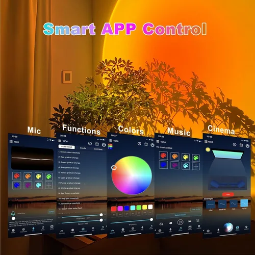 Vista 2 de Lámpara de proyección de puesta de sol con APP y control por botón, luz de proyección multicolor cambiante, lámpara de luz solar para dormitorio