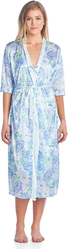 Vista 9 de Casual Nights Conjunto de bata y camisón de satén de 2 piezas para mujer Bordado Azul