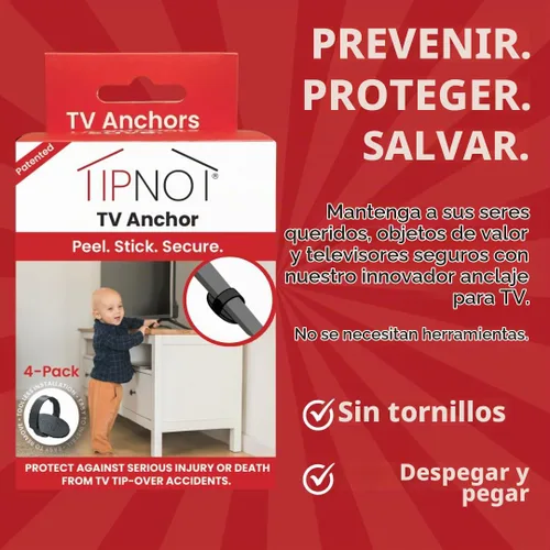 Vista 3 de Anclaje de TV, Sin Taladro, Anti-Volcado, Correas de Seguridad Adhesivas para TV - Solo Despega y Pega para Hacer tu Hogar a Prueba de Niños
