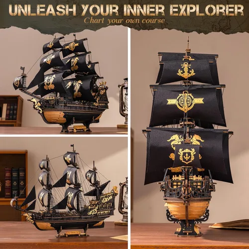 Vista 3 de Rompecabezas 3D de madera ROKR para adultos, kit de modelo de barco caballito de mar, rompecabezas 3D de 603 piezas para adultos y adolescentes