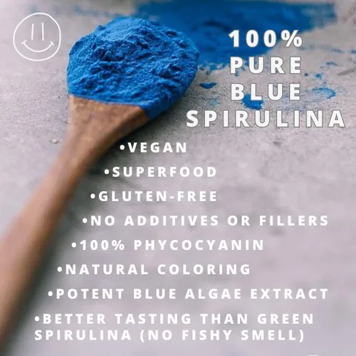 Vista 5 de Polvo de espirulina azul orgánico, paquete a granel de 1 libra, 100% ficocianina, superalimento puro de algas azules, para colorante natural