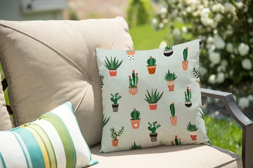 Vista 3 de Solekla Funda de cojín botánica con diseño de cactus y suculentas verdes, funda de cojín para sofá, decorativo, cuadrado, 18 x 18 pulgadas