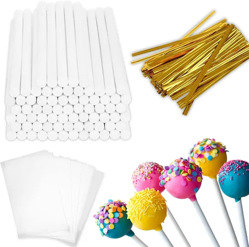 Vista 9 de 8 Inch Lollipop Sticks and Wrappers Kit, 300 Pcs for Large Cake Pop, Candy