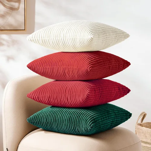 Vista 8 de Softalker Fundas Decorativas para Almohadas de Tiro 18 x 18 pulgadas, Juego de 4, Funda de Almohada de Pana Suave de Rayas Sólidas, Fundas