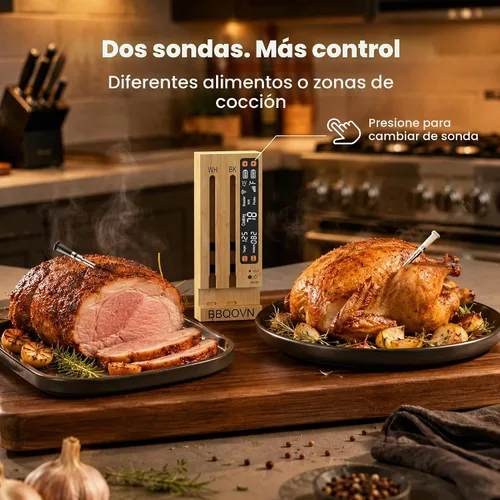 Vista 3 de BBQOVN Termómetro inalámbrico WiFi Sub-1G para carne, rango ilimitado, 7 sensores certificados NIST con temperatura ambiente, 2 formas de monitoreo