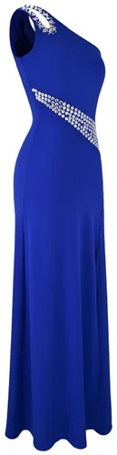 Vista 2 de Angel-fashions - Vestidos de graduación, diseño de un hombro con agujero, diamantes de imitación y abertura en la pierna