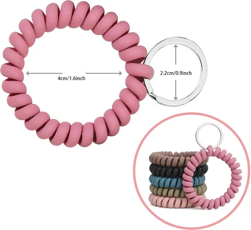 Vista 6 de 6 Pcs Stretchable Wristband Wrist Keychain Wristlet Spring Flexible Spiral Wrist Bracelet Holder Key Ring