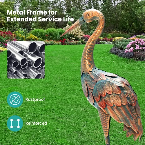 Vista 4 de Giantex Juego de 2 estatuas de jardín de grúa, esculturas de grúa de metal de pie, decoración de pájaro para césped, patio trasero, porche, patio