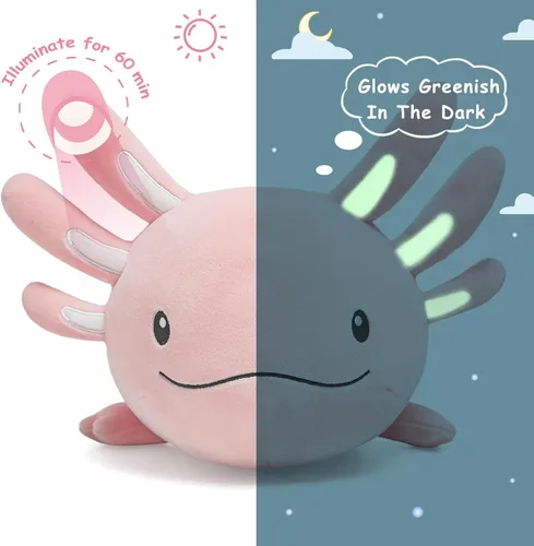 Vista 3 de Niuniu Daddy Peluche de ajolote rosa de 20 pulgadas, luminoso, realista, lindo peluche para niñas y niños, regalos de cumpleaños que brillan