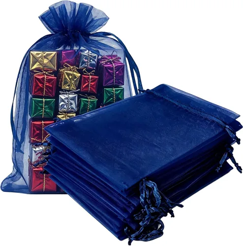 Vista 23 de Paquetes de 50 bolsas de organza de regalo de 4 x 6 pulgadas, cordón negro a granel para baby shower, Navidad, cumpleaños de profesores, recuerdos