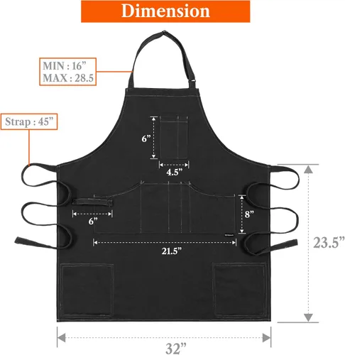 Vista 6 de opux Delantal de chef para hombres, delantal de cocina con bolsillos para mujer, delantal grande de lona unisex para cocinar, asar a la parrilla