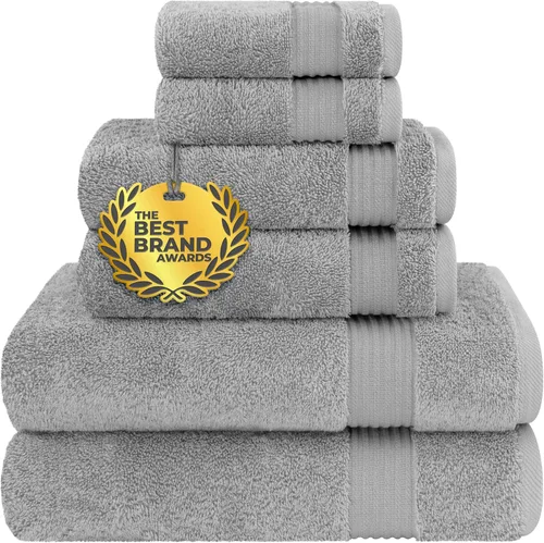 Vista 85 de Cotton Paradise Juego de 6 toallas, 100% algodón suave y absorbente turco para baño, 2 toallas de baño, 2 toallas de mano, 2 toallitas, juego