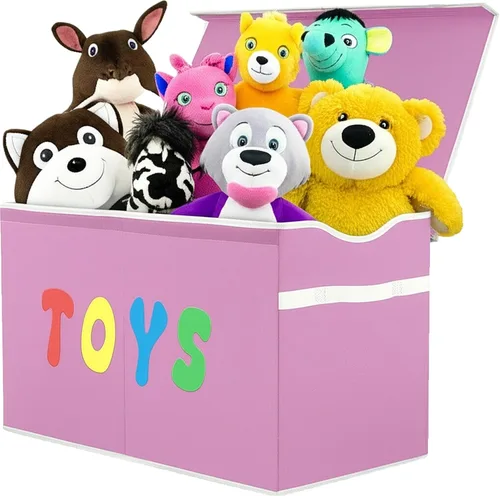 Vista 11 de YOLOXO Caja de Juguetes Cofre, Contenedores de Almacenamiento Plegables Resistentes con Tapas, Cajas Organizadoras de Almacenamiento de Juguetes