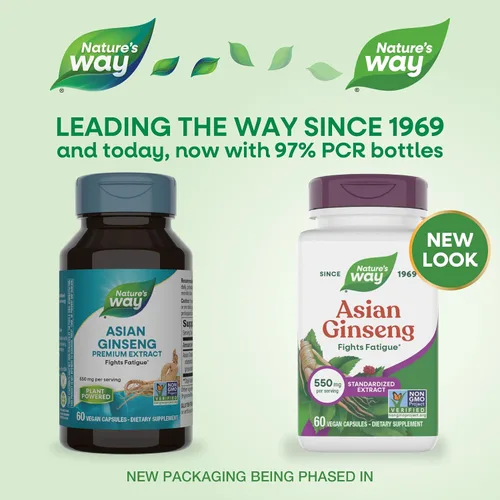 Vista 2 de Nature's Way, Ginseng asiático herbario premium, combate la fatiga*, 60 cápsulas