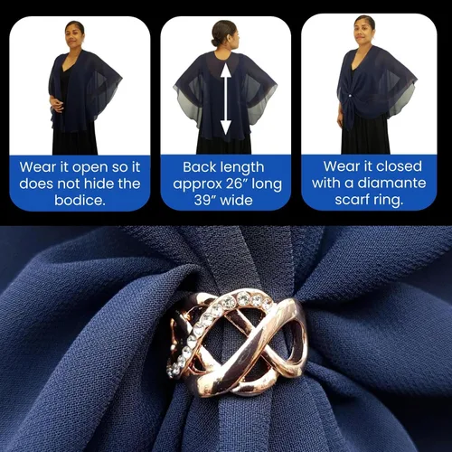Vista 4 de eXcaped Conjunto de chal de noche para mujer y anillo de oro rosa, capa de gasa transparente