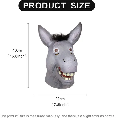 Vista 5 de Molezu Shrek - Máscara de burro para Halloween, disfraz de lujo, fiesta de disfraces, cosplay, cabeza de animal de látex para adultos