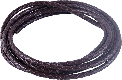 Vista 75 de 2 yardas 8.0mm Cordón redondo de cuero trenzado auténtico marrón antiguo para corbata de bolo