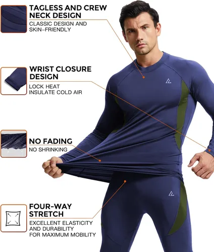 Vista 70 de Conjunto de ropa interior térmica para hombre, ropa interior larga 1#verde militar