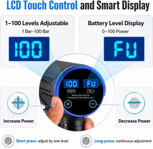 Vista 2 de Lavadora a presión inalámbrica, lavadora de presión de 1450 PSI sin escobillas portátil con pantalla LCD y presión ajustable, baterías recargables